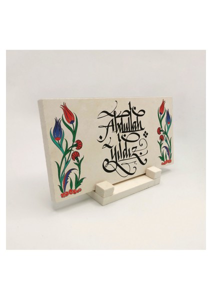 Geleneksel Hat Sanatı ile Doğal Taş Üzerine Yazılı Masaüstü Isimlik