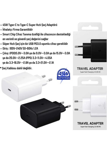 Samsung Galaxy Tab A9 Plus Uyumlu 45W Type-C Super Hızlı Şarj Aleti Adaptör