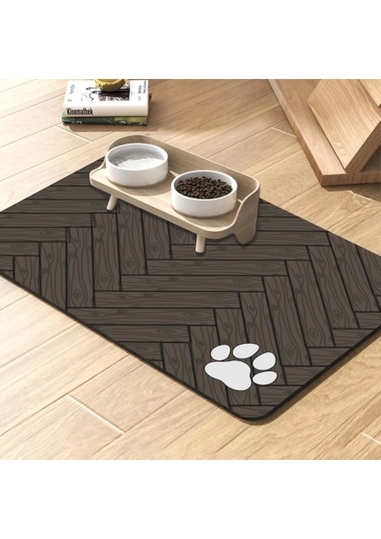 Parke Desenli Kahverengi Beslenme Matı Kaymaz Sıvı Geçirmez Kedi Köpek Mama Paspası 50X70CM