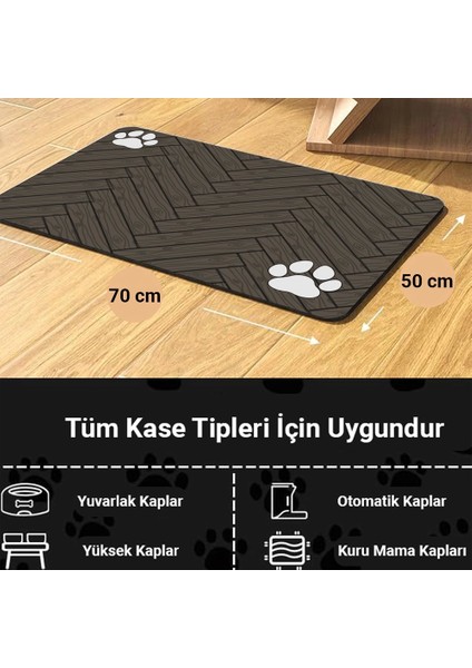 Parke Desenli Kahverengi Beslenme Matı Kaymaz Sıvı Geçirmez Kedi Köpek Mama Paspası 50X70CM