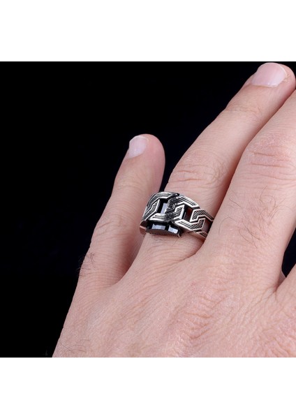 Siyah Zirkon Taşlı Örgü Model Erkek Yüzük modelleri