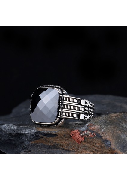 Siyah Renk Zirkon Taşlı Erkek Gümüş Yüzük fiyatları