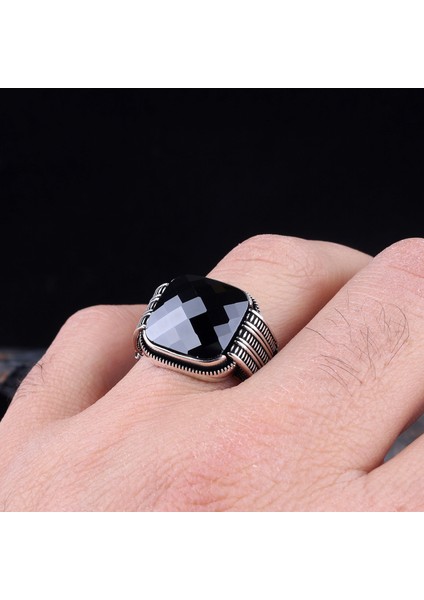 Siyah Renk Zirkon Taşlı Erkek Gümüş Yüzük modelleri