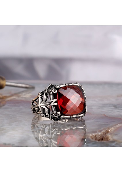 Zirkon Taşlı Pusula Model 925 Ayar Gümüş Erkek Yüzük