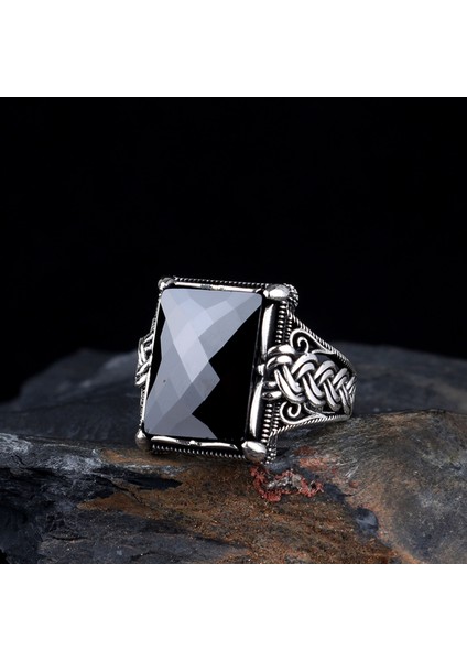 Siyah Renk Zirkon Taşlı 925 Ayar Gümüş Erkek Yüzük fiyatları