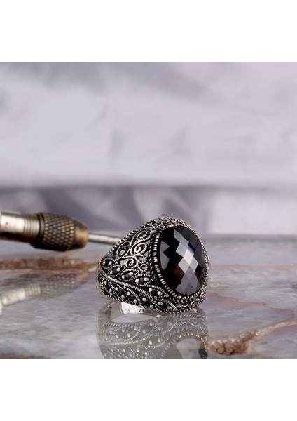 Zirkon Taşlı Oval Model 925 Ayar Gümüş Erkek Yüzük