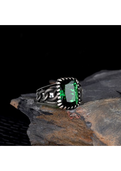 Zirkon Taşlı Örgü Model 925 Ayar Gümüş Erkek Yüzük