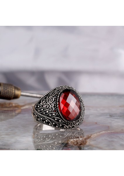 Zirkon Taşlı Oval Model 925 Ayar Gümüş Erkek Yüzük