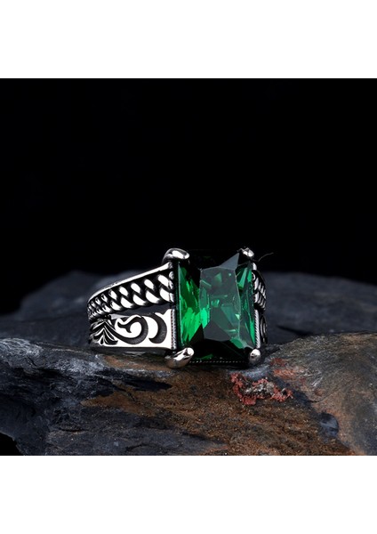 Zirkon Taşlı Örgü Model 925 Ayar Gümüş Erkek Yüzük