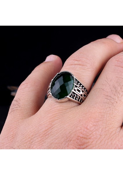 Yeşil Renk Zirkon Taşlı 925 Ayar Gümüş Erkek Yüzük modelleri