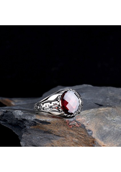 Zirkon Taşlı Oval Model 925 Ayar Gümüş Erkek Yüzük