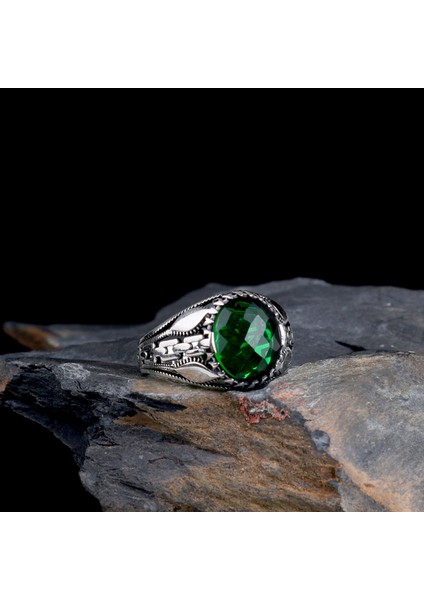 Zirkon Taşlı Oval Model 925 Ayar Gümüş Erkek Yüzük