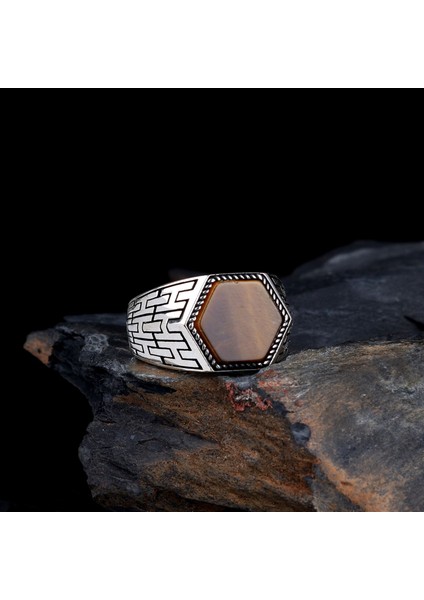 Kaplangözü Taşlı 925 Ayar Gümüş Erkek Yüzük