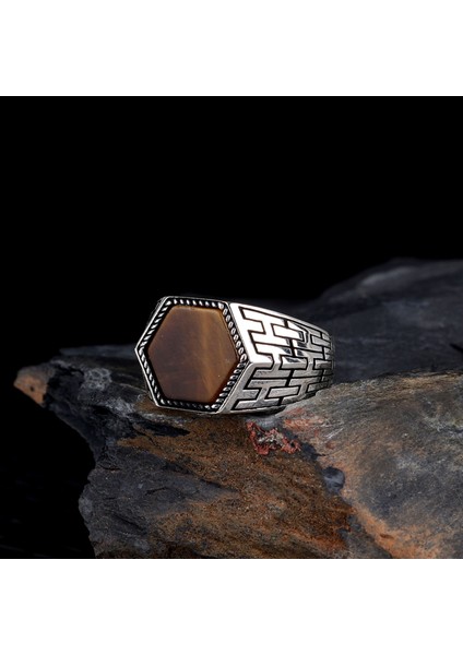 Kaplangözü Taşlı 925 Ayar Gümüş Erkek Yüzük fiyatları