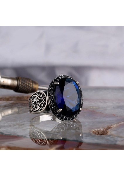 Zirkon Taşlı Oval Model 925 Ayar Gümüş Erkek Yüzük