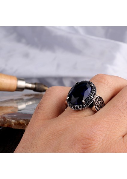 Zirkon Taşlı Oval Model 925 Ayar Gümüş Erkek Yüzük modelleri