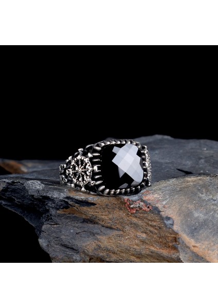 Zirkon Taşlı Gemi Dümeni Model 925 Ayar Gümüş Erkek Yüzük