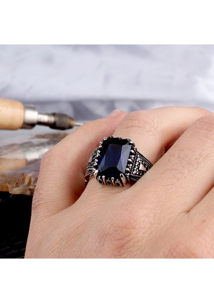 Mavi Zirkon Taşlı Model 925 Ayar Gümüş Erkek Yüzük modelleri