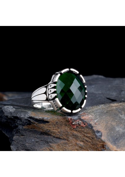 Zirkon Taşlı Oval Model 925 Ayar Gümüş Erkek Yüzük