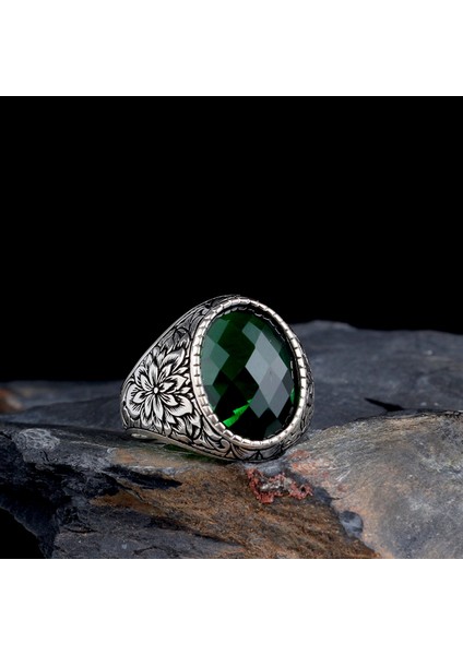 Zirkon Taşlı Oval Model 925 Ayar Gümüş Erkek Yüzük