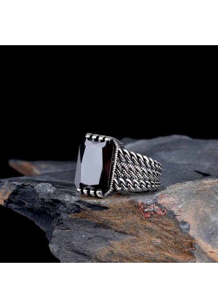Zirkon Taşlı Örgü Model 925 Ayar Gümüş Erkek Yüzük fiyatları