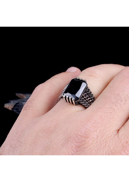 Zirkon Taşlı Örgü Model 925 Ayar Gümüş Erkek Yüzük modelleri