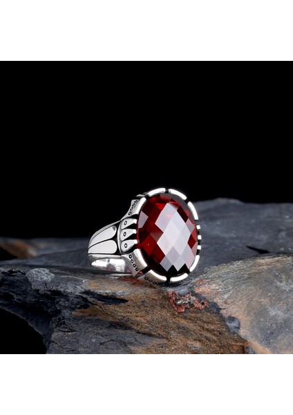 Zirkon Taşlı Oval Model 925 Ayar Gümüş Erkek Yüzük