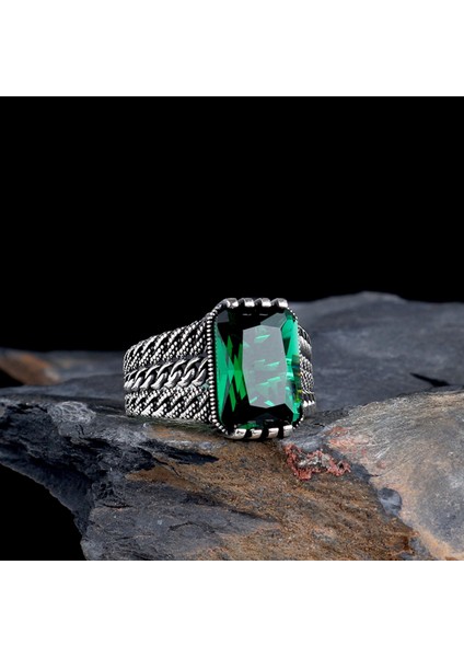 Zirkon Taşlı Örgü Model 925 Ayar Gümüş Erkek Yüzük