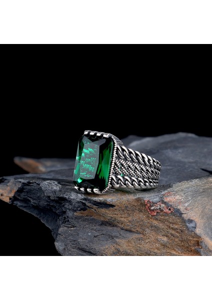 Zirkon Taşlı Örgü Model 925 Ayar Gümüş Erkek Yüzük modelleri