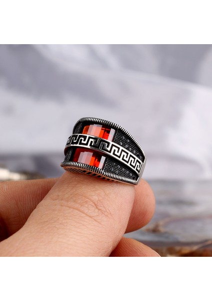 Kırmızı Zirkon Taşlı Model 925 Ayar Gümüş Erkek Yüzük modelleri