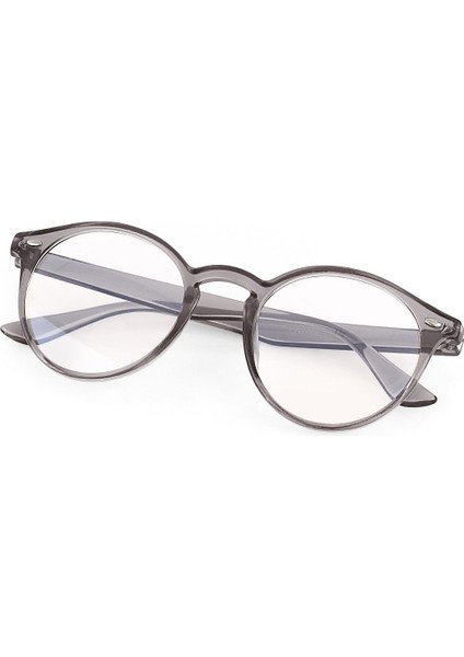 Mavi Işık Korumalı Kadın Gözlük Yuvarlak Çerçeve Modern Tasarım Gri Renk