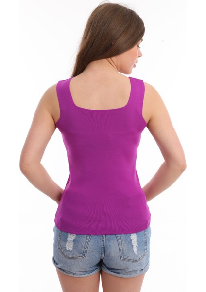 Kadın Mürdüm Rengi Kare Yaka Askılı Triko Bluz Atlet indirimleri