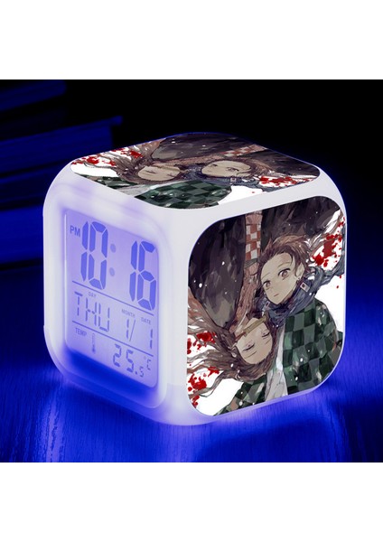 Küçük Boy Mini LED Stitch Anime Dijital Çalar Saat 7 Zaman, Sıcaklık, Alarm, Tarih ile Renkli Yatak Odası Işığı JINGYI2713 (Yurt Dışından)