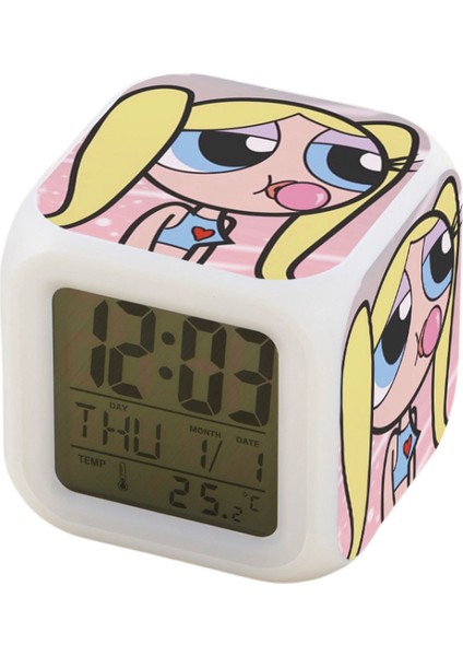 Küçük Boy Mini LED Stitch Anime Dijital Çalar Saat 7 Zaman, Sıcaklık, Alarm, Tarih ile Renkli Yatak Odası Işığı JINGYI2218 (Yurt Dışından)