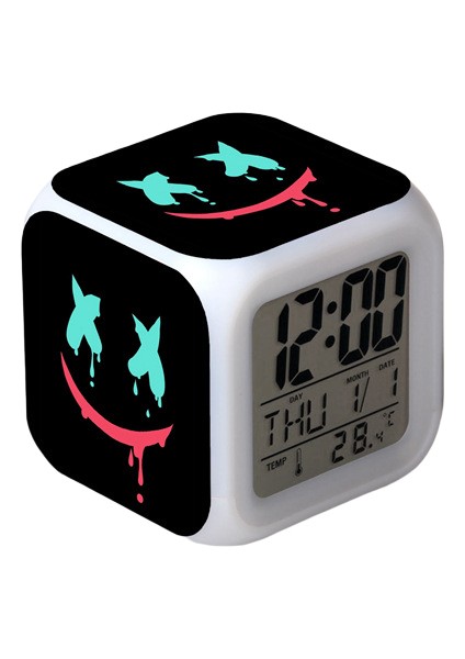 Küçük Boy Mini LED Stitch Anime Dijital Çalar Saat 7 Zaman, Sıcaklık, Alarm, Tarih ile Renkli Yatak Odası Işığı JINGYI3022 (Yurt Dışından)