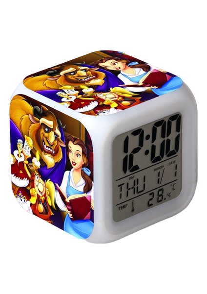 Küçük Boy Mini LED Stitch Anime Dijital Çalar Saat 7 Zaman, Sıcaklık, Alarm, Tarih ile Renkli Yatak Odası Işığı JINGYI3505 (Yurt Dışından)