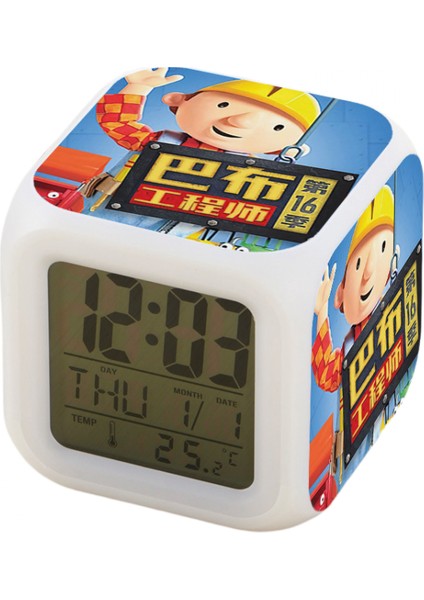 Küçük Boy Mini LED Stitch Anime Dijital Çalar Saat 7 Zaman, Sıcaklık, Alarm, Tarih ile Renkli Yatak Odası Işığı JINGYI2304 (Yurt Dışından)