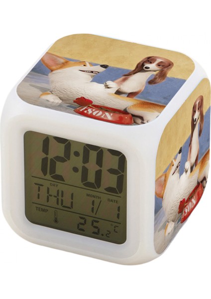 Küçük Boy Mini LED Stitch Anime Dijital Çalar Saat 7 Zaman, Sıcaklık, Alarm, Tarih ile Renkli Yatak Odası Işığı JINGYI2426 (Yurt Dışından)