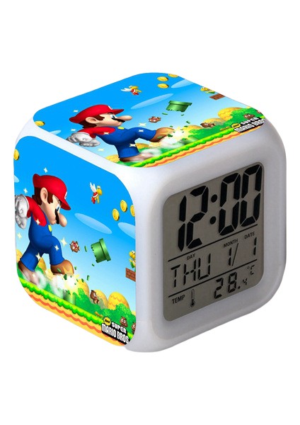 Küçük Boy Mini LED Stitch Anime Dijital Çalar Saat 7 Zaman, Sıcaklık, Alarm, Tarih ile Renkli Yatak Odası Işığı JINGYI3348 (Yurt Dışından)