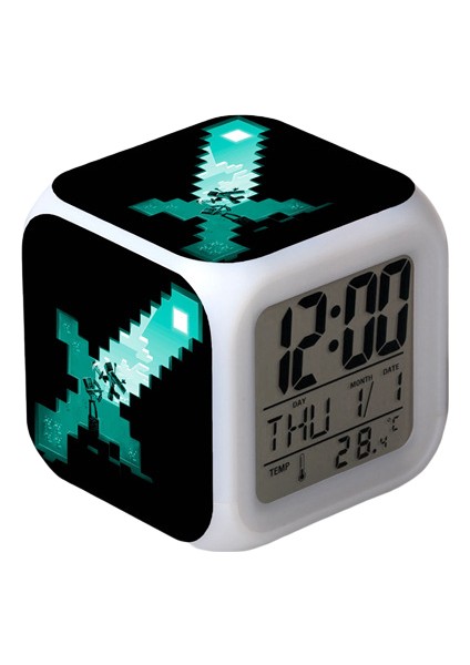 Küçük Boy Mini LED Stitch Anime Dijital Çalar Saat 7 Zaman, Sıcaklık, Alarm, Tarih ile Renkli Yatak Odası Işığı JINGYI3489 (Yurt Dışından)