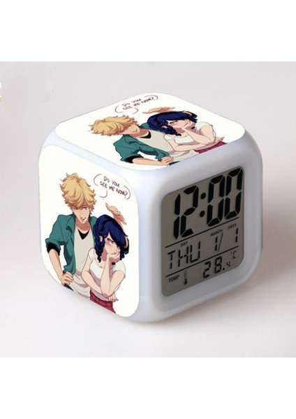 Küçük Boy Mini LED Stitch Anime Dijital Çalar Saat 7 Zaman, Sıcaklık, Alarm, Tarih ile Renkli Yatak Odası Işığı JINGYI3250 (Yurt Dışından)