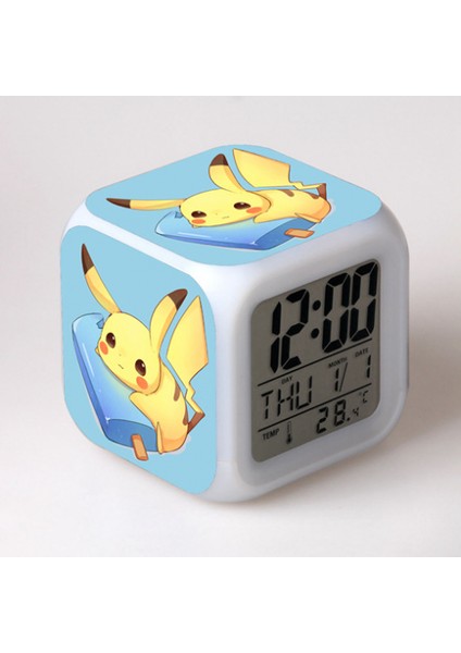 Küçük Boy Mini LED Stitch Anime Dijital Çalar Saat 7 Zaman, Sıcaklık, Alarm, Tarih ile Renkli Yatak Odası Işığı JINGYI2839 (Yurt Dışından)