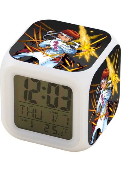 Küçük Boy Mini LED Stitch Anime Dijital Çalar Saat 7 Zaman, Sıcaklık, Alarm, Tarih ile Renkli Yatak Odası Işığı JINGYI1464 (Yurt Dışından)