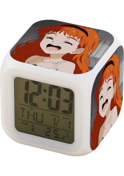 Küçük Boy Mini LED Stitch Anime Dijital Çalar Saat 7 Zaman, Sıcaklık, Alarm, Tarih ile Renkli Yatak Odası Işığı JINGYI1404 (Yurt Dışından)