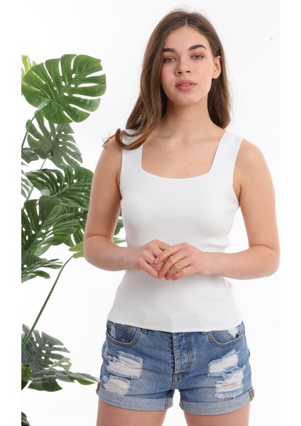 Kadın Beyaz Kolsuz Bluz Kalın Askılı Atlet Ince Yazlık Kare Yaka Triko fiyatları