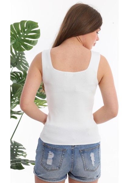 Kadın Beyaz Kolsuz Bluz Kalın Askılı Atlet Ince Yazlık Kare Yaka Triko indirimleri