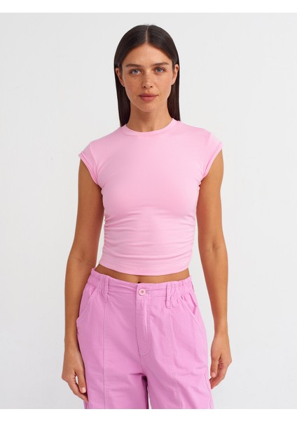 30899 Yanları Büzgü Detaylı Top-Açık Pembe