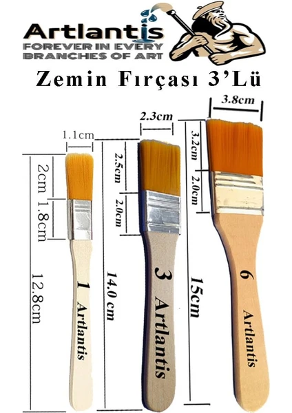 3'lü Zemin Fırça Seti 1 Paket 1 3 6 Numara Zemin Fırçası Akrilik Boya Yağlı Boya Guaj Boya Sulu Boya