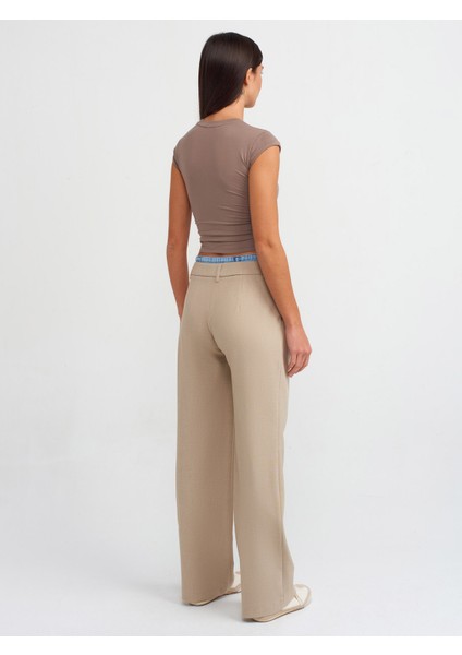 71284 Denim Bel Bantlı Pantolon-Camel