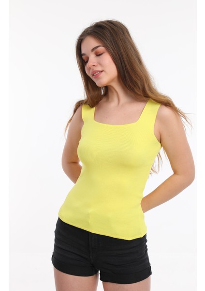 Kadın Sarı Kolsuz Bluz Kalın Askılı Atlet Ince Yazlık Kare Yaka Triko modelleri